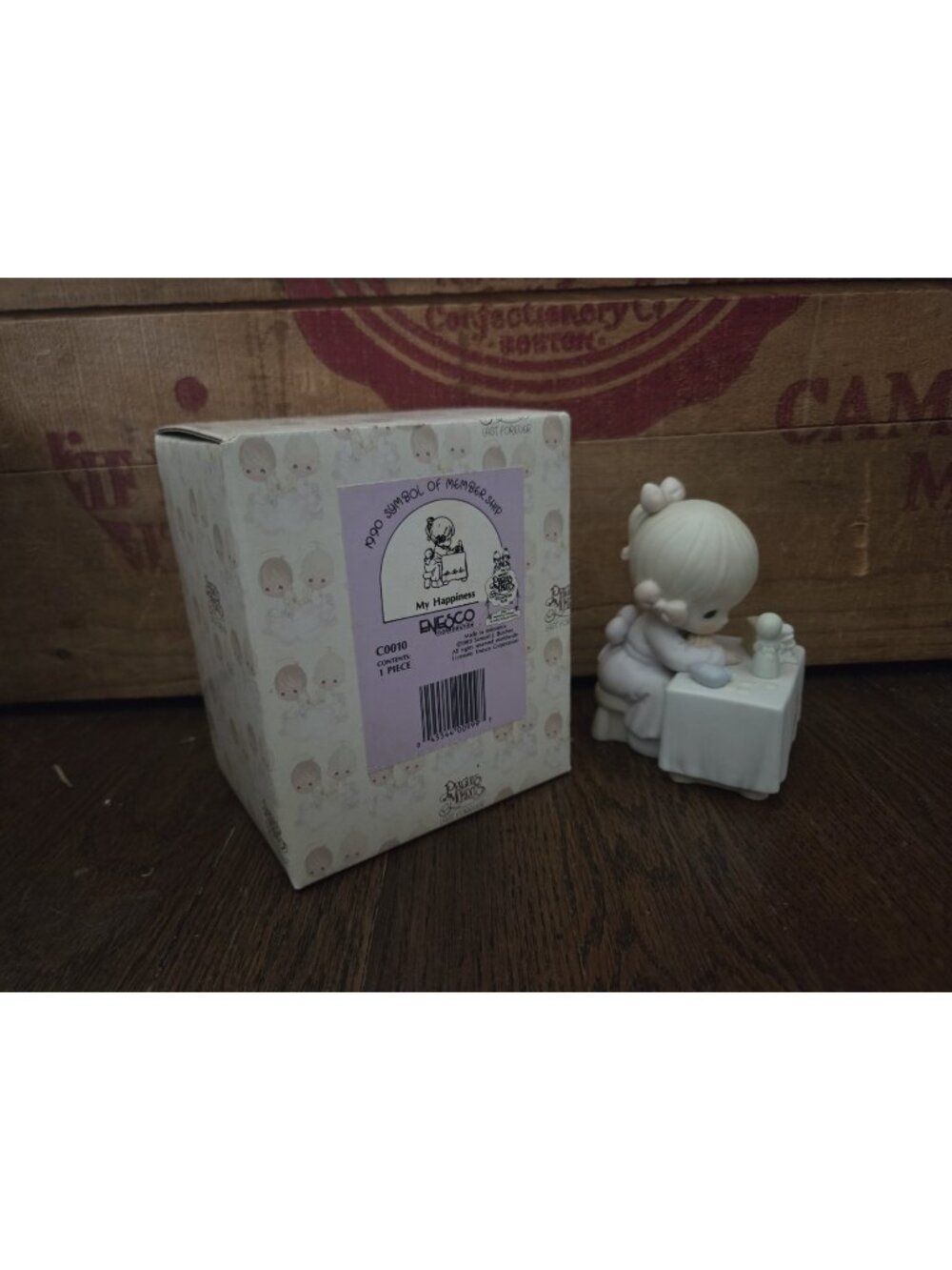 Vtg Precious Moments My Happiness 1990 Symbol of Membership Girl Desk C0010